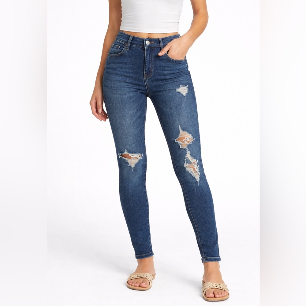 True Craft Mid Rise Skinny Jeans Size 3 Distressed Medium Wash Stretch Denim - Picture 1 of 14